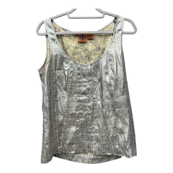Tory Burch Women's Gold T Metallic Sleeveless Blouse Tank Top Size 8 elegant - Picture 3 of 6